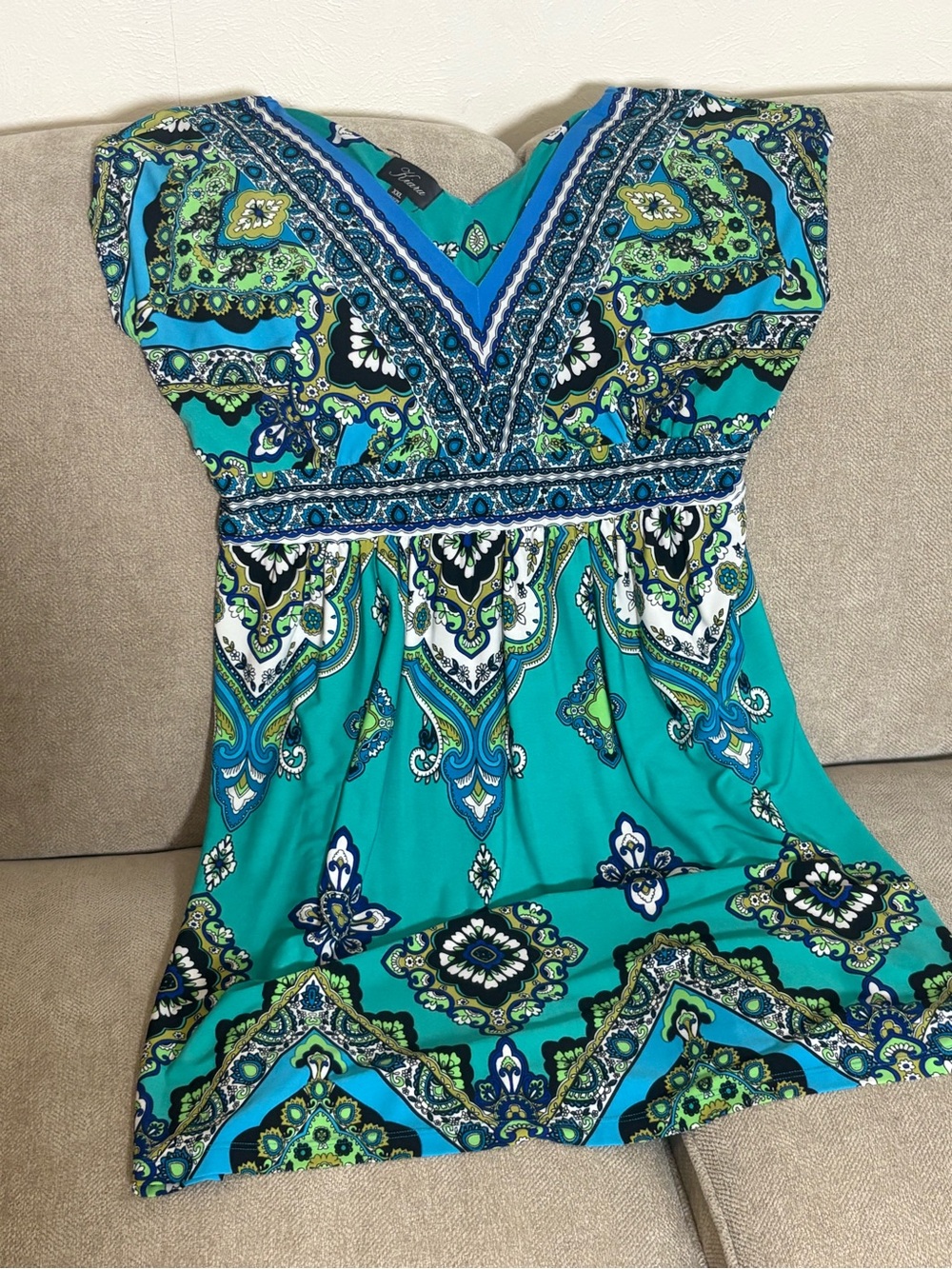 Kiara Turquoise Green Paisley Mini Dress